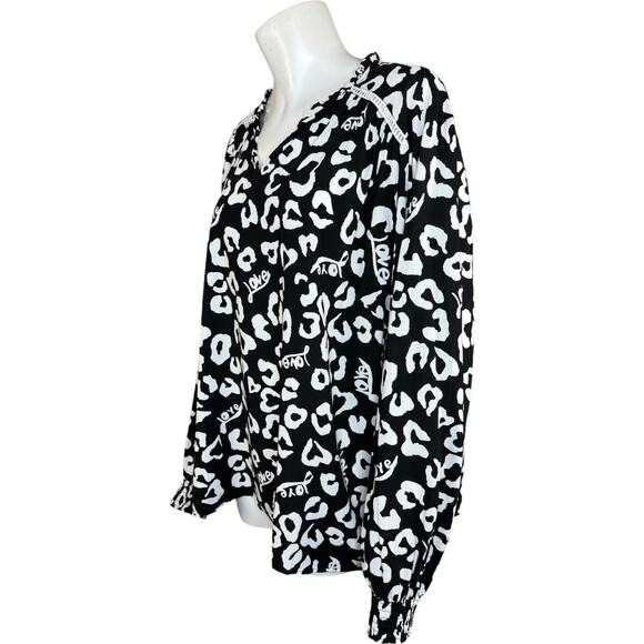 Denim & Co. Valentine's Day Printed Blouse w/ Smocked Cuff Black 2X - Picture 6 of 11